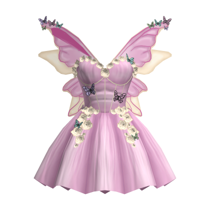 🦋 Pink Fairy Garden Butterfly Wings Floral Dres