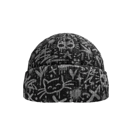 Black Gray Monochrome Street Graffiti Beanie