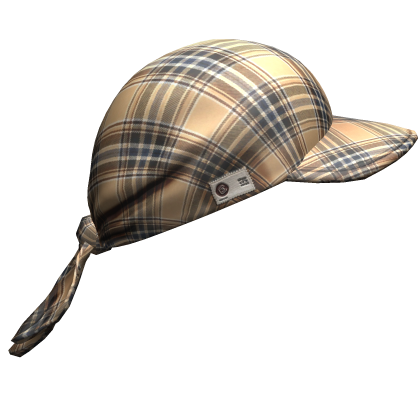 2000s Beige Plaid Tied Headscarf w/ Baseball Cap