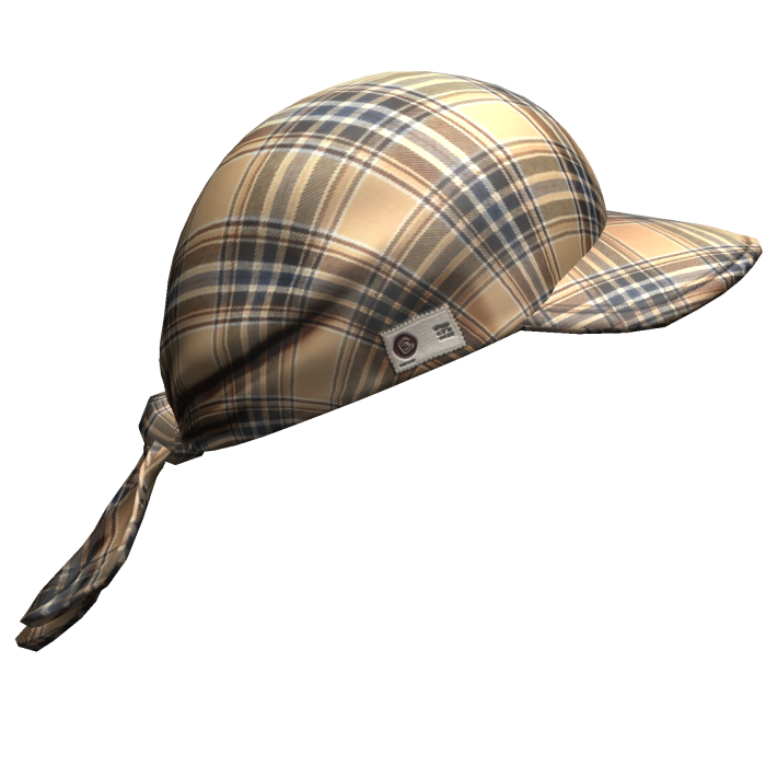 2000s Beige Plaid Tied Headscarf w/ Baseball Cap