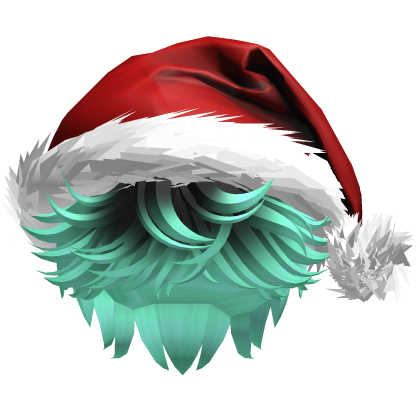 Messy Fluffy Black and teal Hair a Santa Hat Y2k