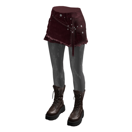 Asymmetric Mini Skirt with Studs (Burgundy)