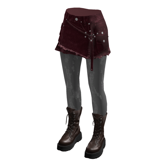 Asymmetric Mini Skirt with Studs (Burgundy)