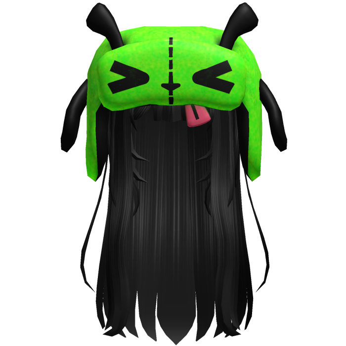 Green Alien Ushanka w/ Black Long Scene Hair