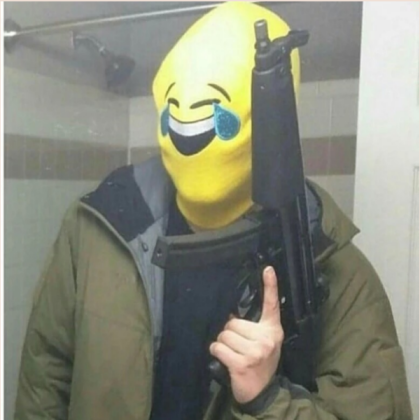 this guy with the smiley emoji mask and an H&K MP5 Roblox decal