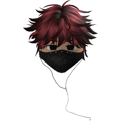 Cute Emo Boy Headphones Mask Black Y2K (red)