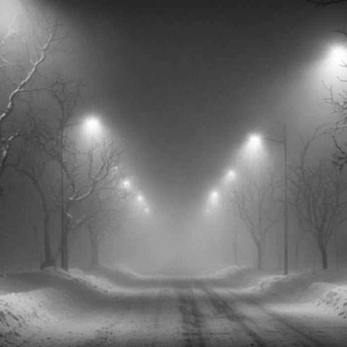 Eerie Snowy Road Night Fog Emo Winter Background