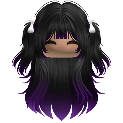 Long wavy girl hair pigtails w bows (Black/Purple) Roblox item