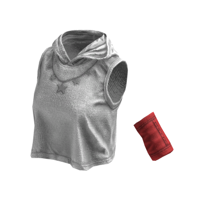 Sleeveless Stylish Hoodie (White Red)