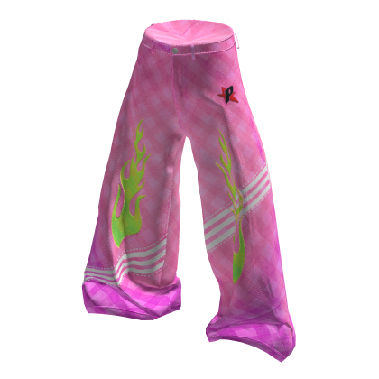 💜 Cyberpunk Plaid Flame Baggy Pants_Pink thumbnail