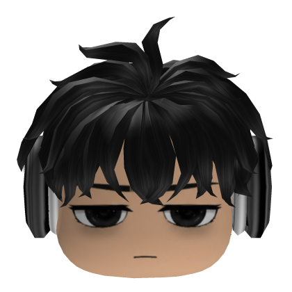 Black Messy Emo Boy Hair w/ Headphones & Face Roblox item