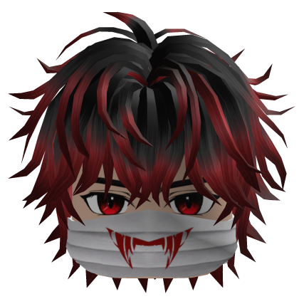 Messy Anime Hair w/ Fang Mask (Black/Crimson)