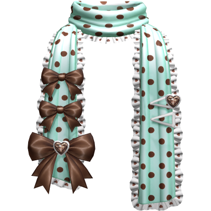 Kawaii Chocolate Mint Polkadot Bow Ruffle Scarf
