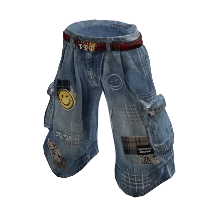 ARCHIVE - Grunge Patch 3/4 Pants ( Blue Denim ) | Roblox Item