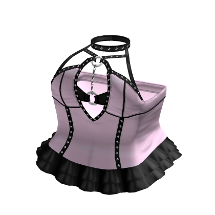 ʚ♡ɞ gothic studded chained dress in pink & black thumbnail