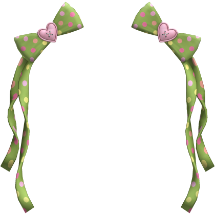 (6) Pistachio Green/Lght Pink Polka Bows w Ribbons Roblox item