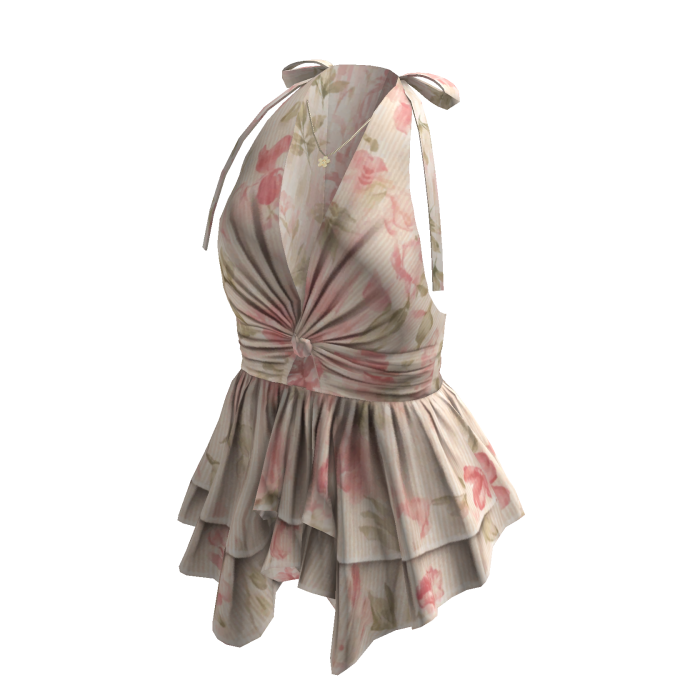 Coquette Floral Halter Peplum Top (Pink)