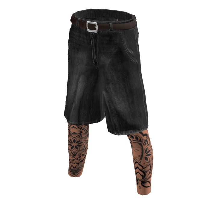 Black Baggy Denim Jorts w/ Leg Tattoos