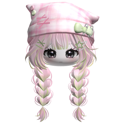 🍀Cute Girl Braided w/Cat Beanie(Pink&Green)