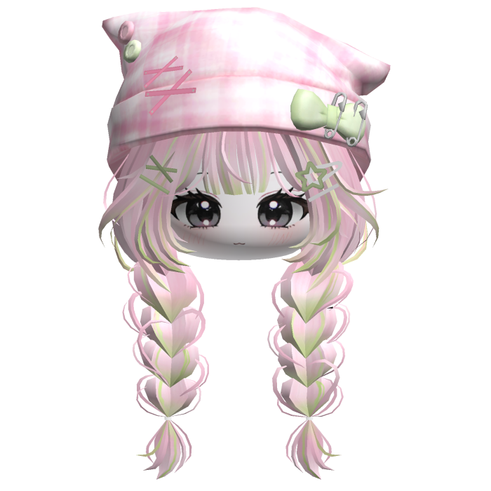 🍀Cute Girl Braided w/Cat Beanie(Pink&Green)