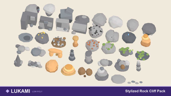 Stylized Rock Cliff Pack x40 Boulder Stone Ore preview 1