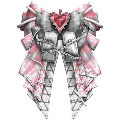 White&Pink Emo Gothic Heart Hair Bow Ribbon Roblox item