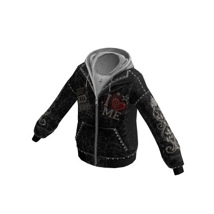 Emo Grunge Heart Zip Hoodie w/ Chain (Black)