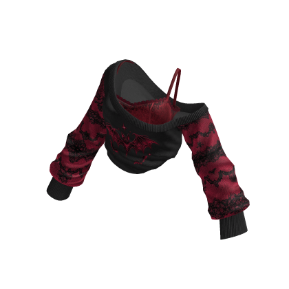 Red Spiderweb Halloween One-Shoulder Sweater