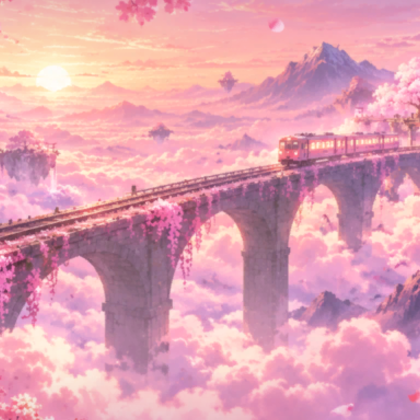 Anime Sakura Pink Clouds Cherry Blossom Background