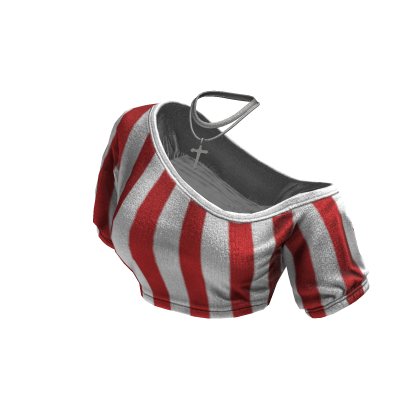 Cozy Off Shoulder Striped Top Necklace (Red White)