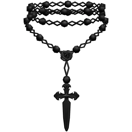 rose & dagger rosary necklace black thumbnail