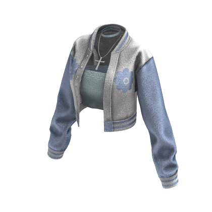 Cropped Bomber Jacket (White Light Blue)