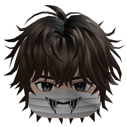 Messy Anime Hair w/ Fang Mask (Dark Brown)