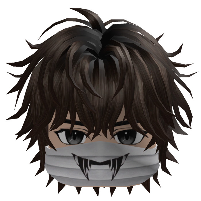 Messy Anime Hair w/ Fang Mask (Dark Brown)