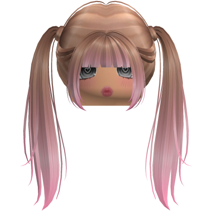 Milktea & Pink Long Pigtails w/ Bangs Roblox item