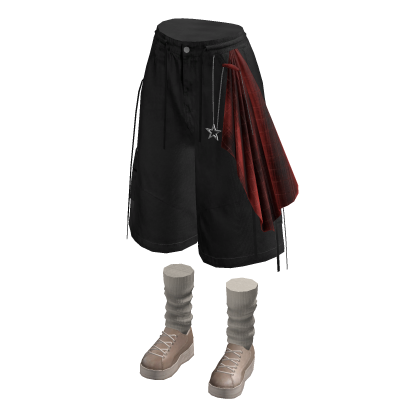 Baggy Shorts with Side Drape (Black)