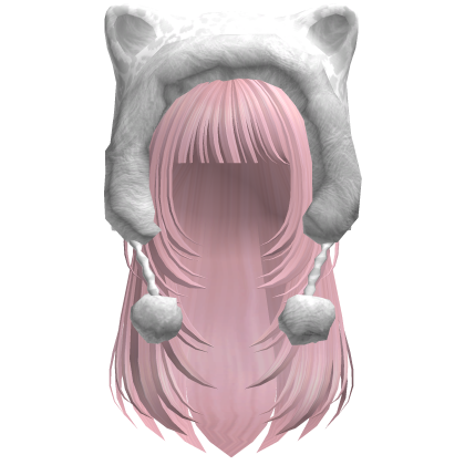 Pink Straight Layered Hair w Kitty Hood