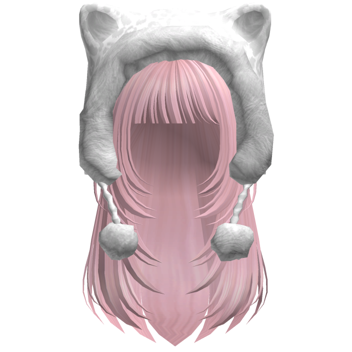 Pink Straight Layered Hair w Kitty Hood