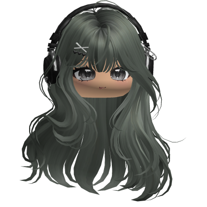 Cute Straight Hair w/ Headphones (Green) Roblox item