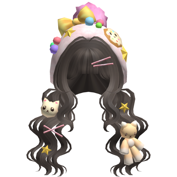 Kawaii Candy Kitty Curly Plushie Pigtails in Brown