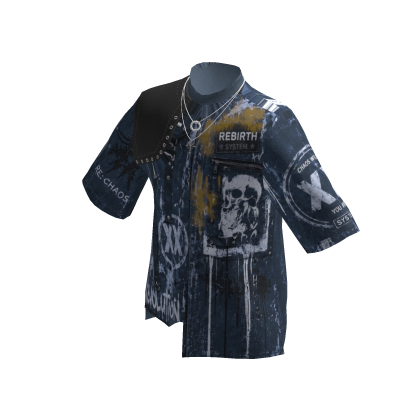 Emo Grunge Skull Baggy Shirt w/ Chain (Blue)