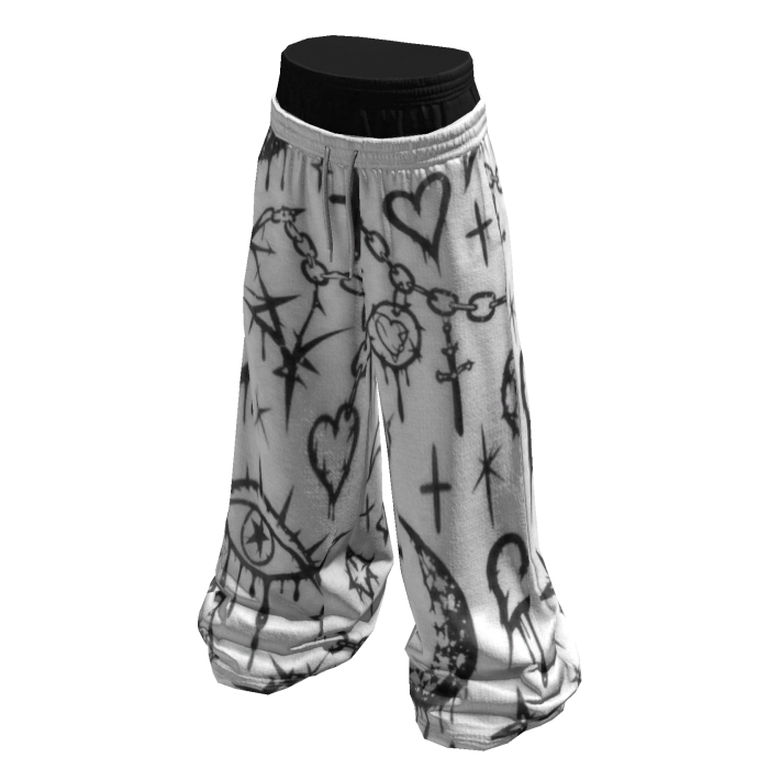 White Black Grunge Sigil Cross Core Sweatpants