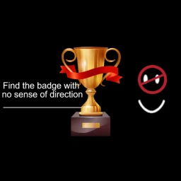 Find the badge with NO sense of direction icon