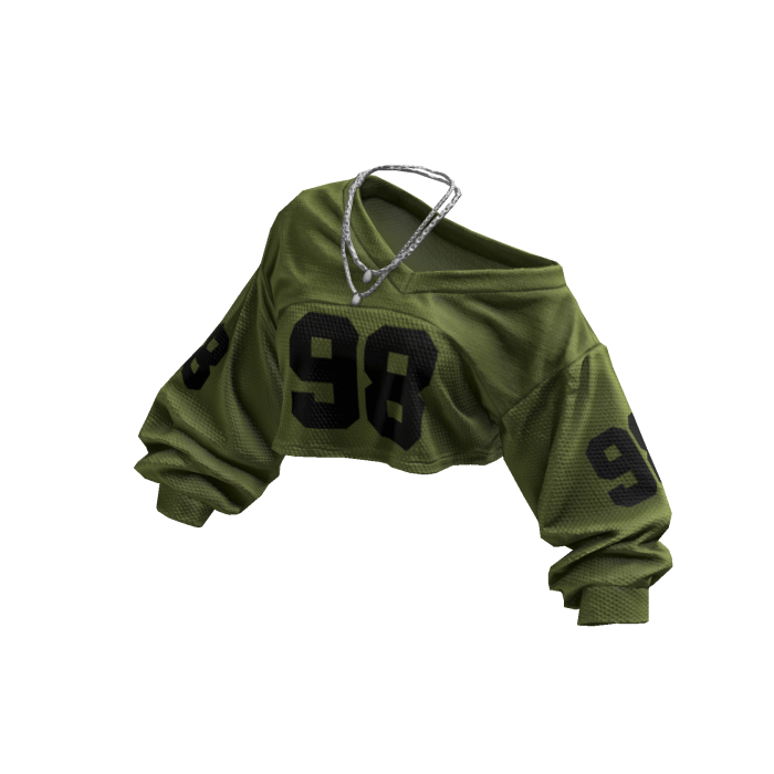 Green Y2K Off-Shoulder Cropped Jersey