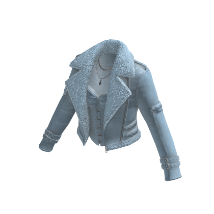 Y2K Moto Jacket w/ Necklace & Buckles (Blue)