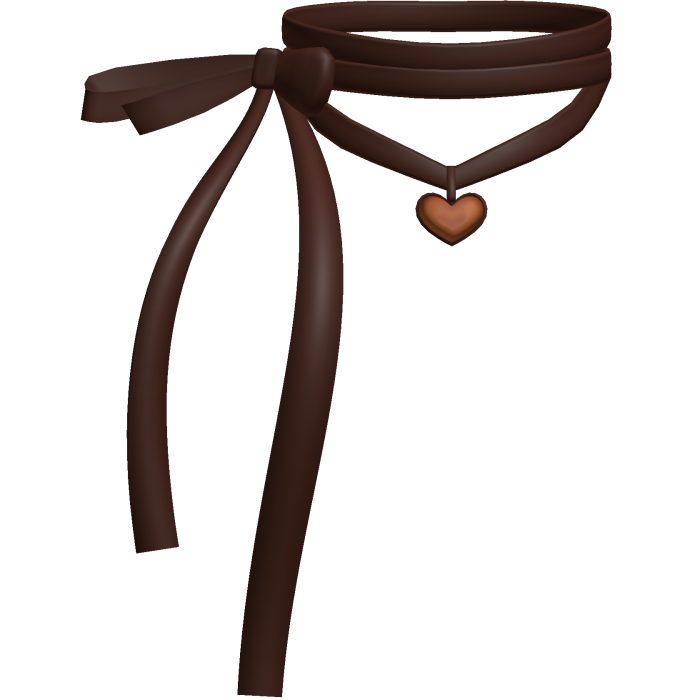 Brown Kawaii Heart Charm Coquette Ribbon Choker