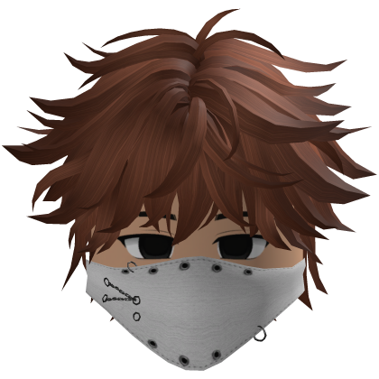 Cute emo boy, bronw hair, Y2K emo mask white