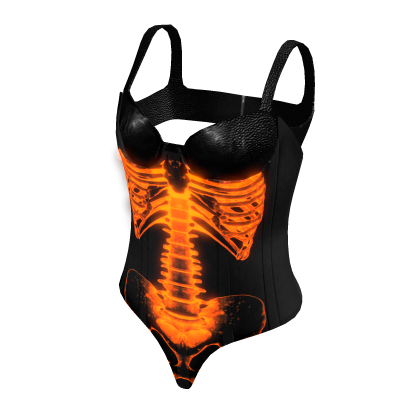 Neon Orange Skeleton Leather Bra & Corset