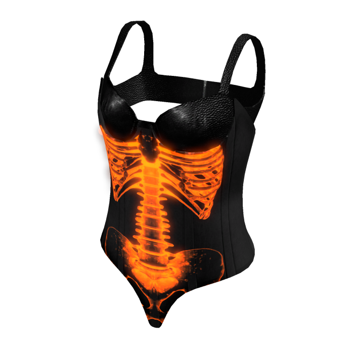 Neon Orange Skeleton Leather Bra & Corset