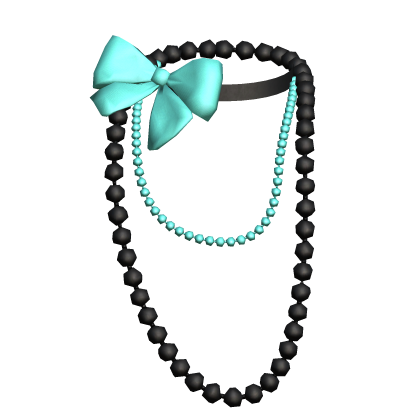 Black Layered Pearl Necklace Teal Bow Gyaru Y2K thumbnail